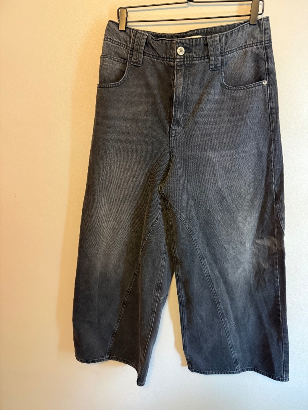 Free People We The Free Chill Vibes Dropped Wide Leg Jeans Black 28